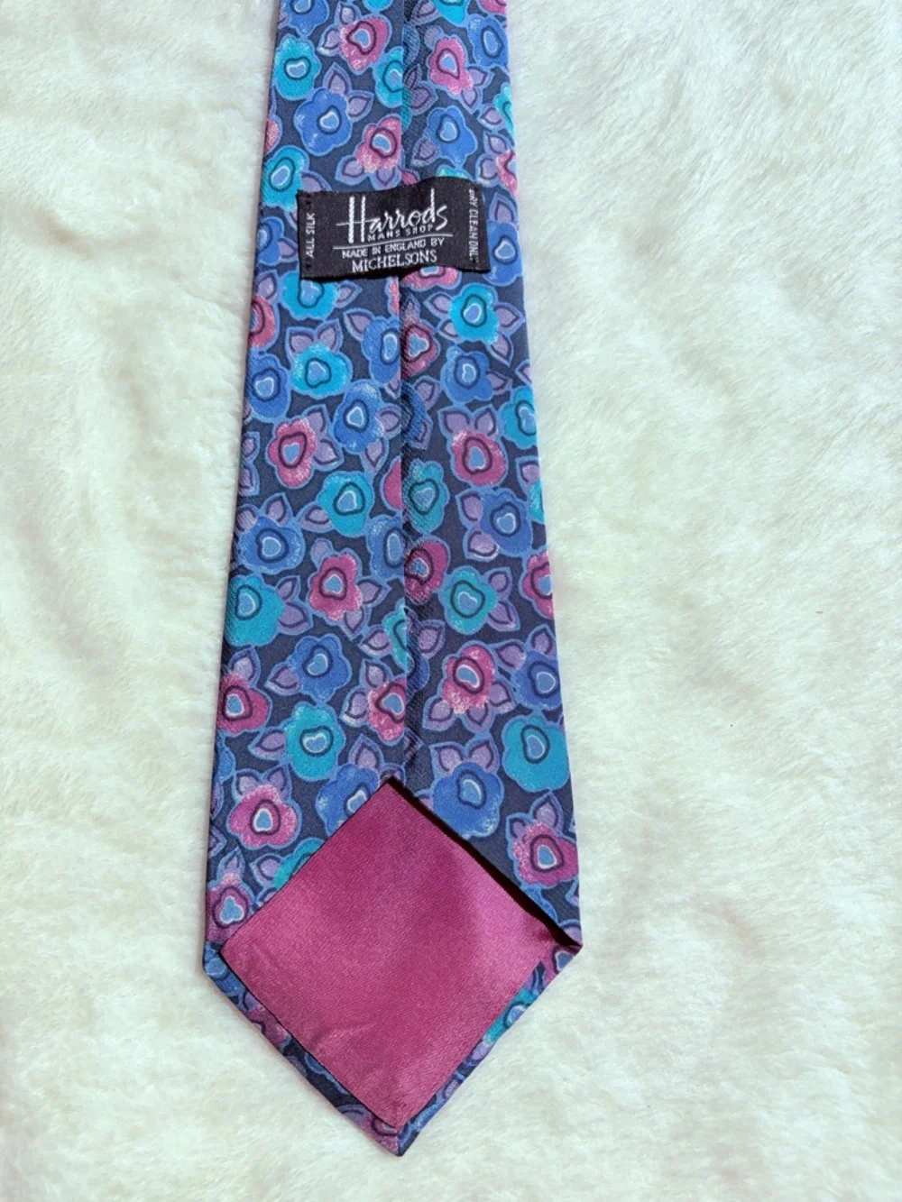 Vintage Harrods‎ by Michelsons Men's Silk Floral Tie Blue Pink Classic Size